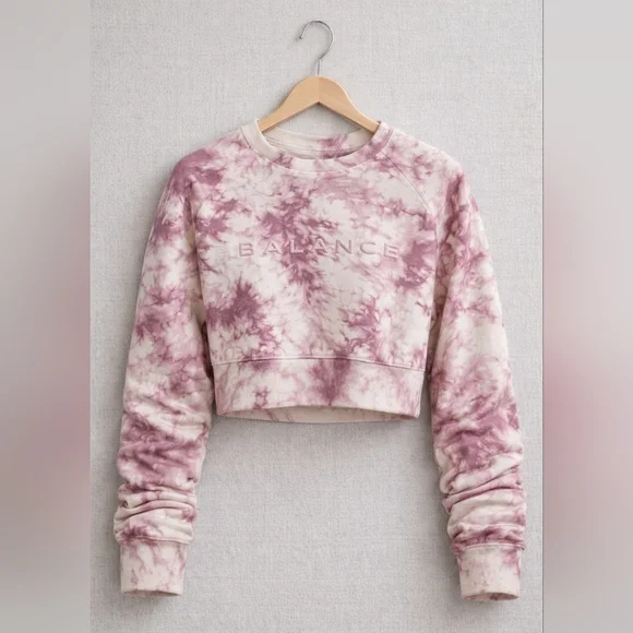 Balance Athletica Large Mauve Ivory Tie Dye Cropped Pullover Sweatshirt | Women - Picture 3 of 7